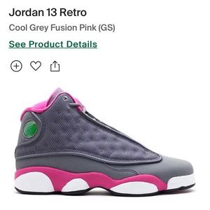 Jordan 13 retro rare grey and pink grade school size 6y or women’s 7.5
